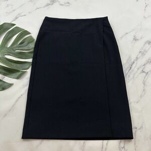 MM Lafleur Logan Pencil Skirt Size 6 Dark Navy Blue Ink Sharkskin Wool Blend